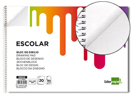 Bloc dibujo escolar Liderpapel espiral 230x325mm. 20h. 90g/m² sin recuadro perforado